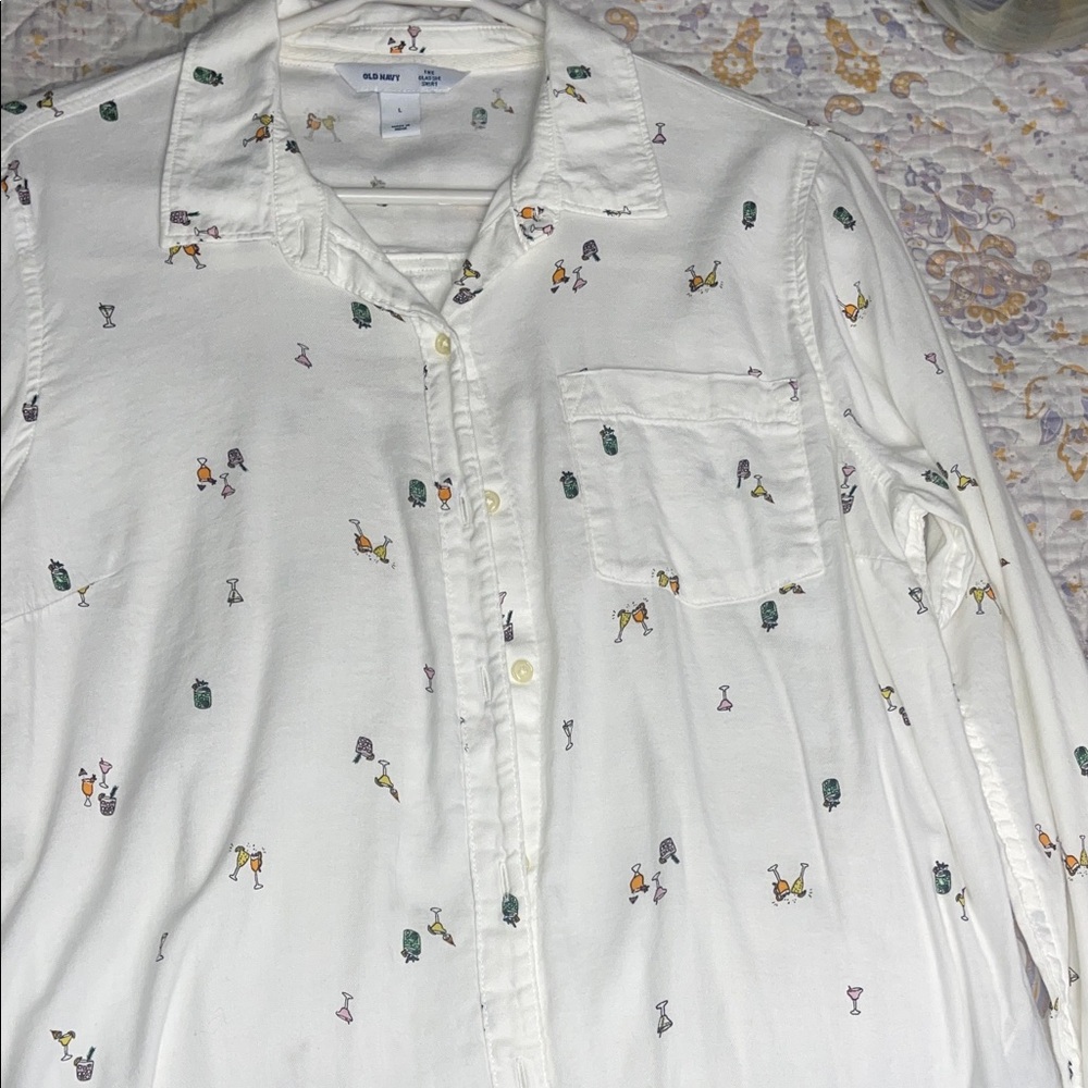 Old Navy Men's White Shirt with Colorful Pattern